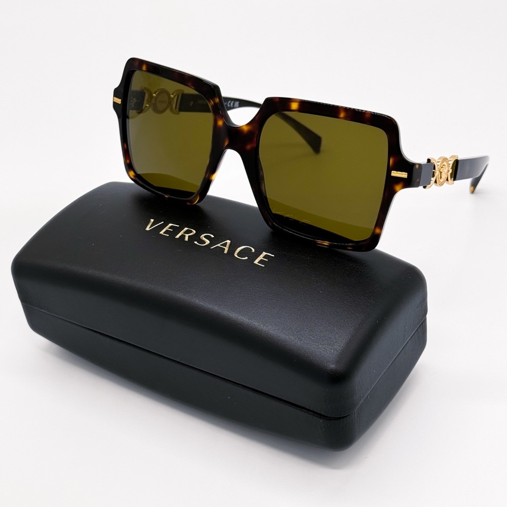 NEW VERSACE VE4441 10873 SQUARE BROWN GREEN MOD 4441 108/73 WOMEN SUNGLASSES - Picture 2 of 11
